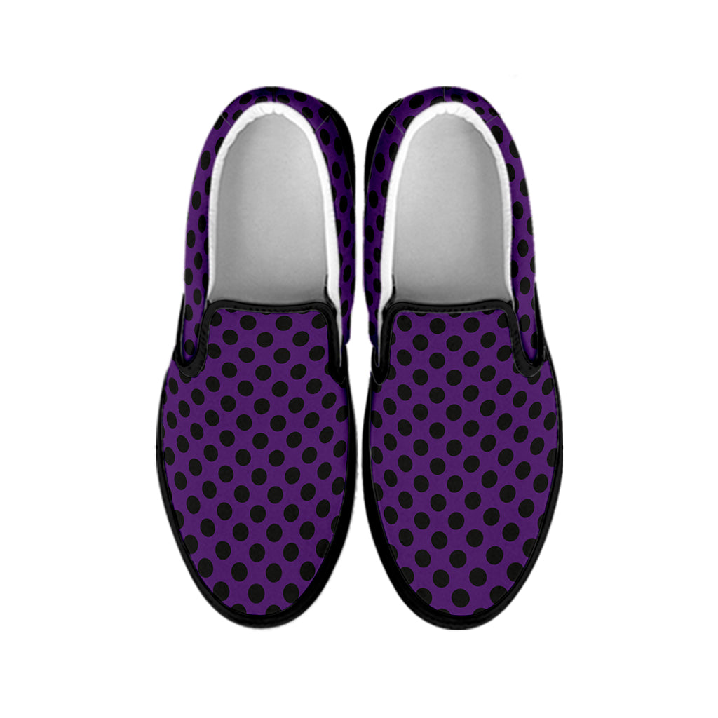 Purple Halloween Pattern Print Black Slip On Shoes