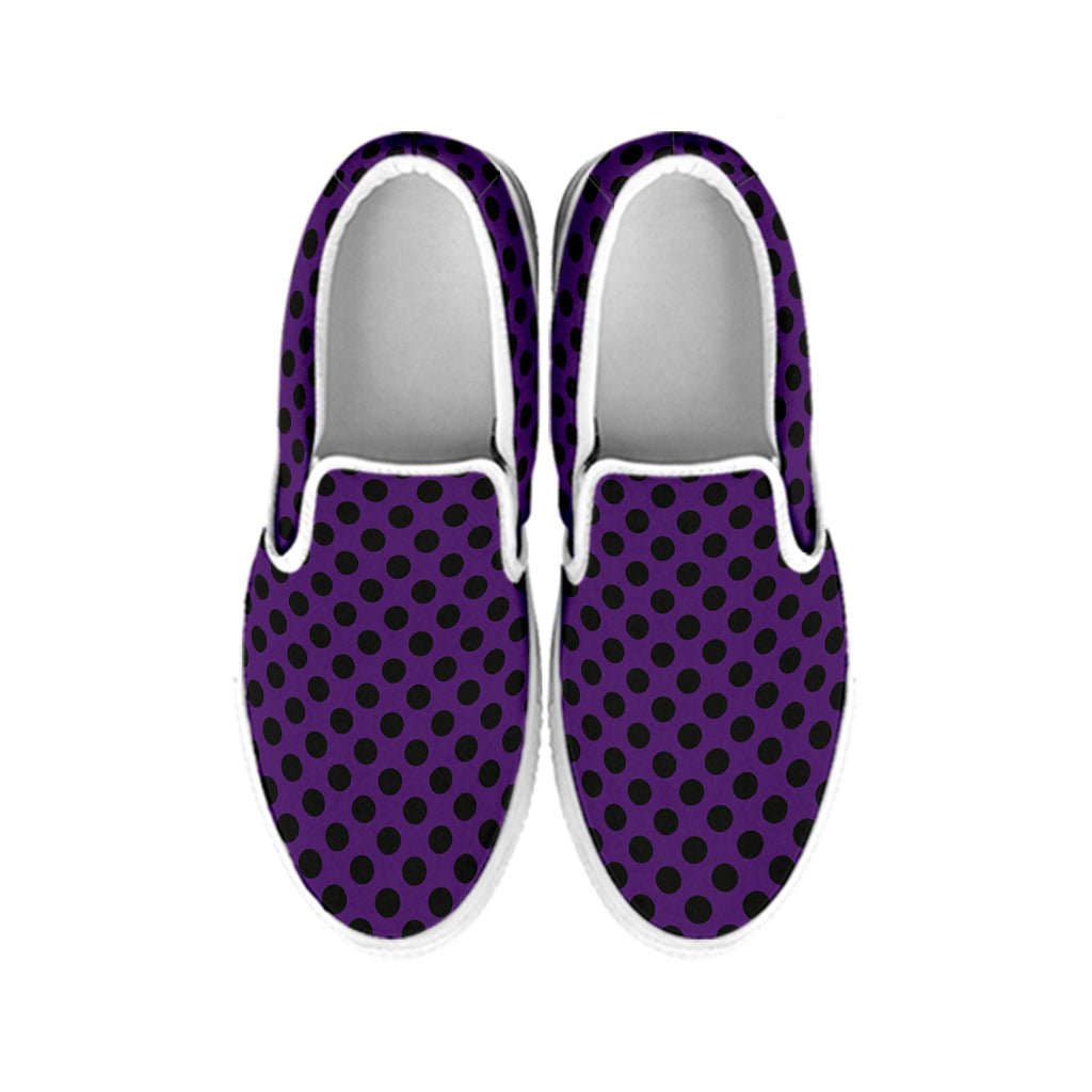 Purple Halloween Pattern Print White Slip On Shoes
