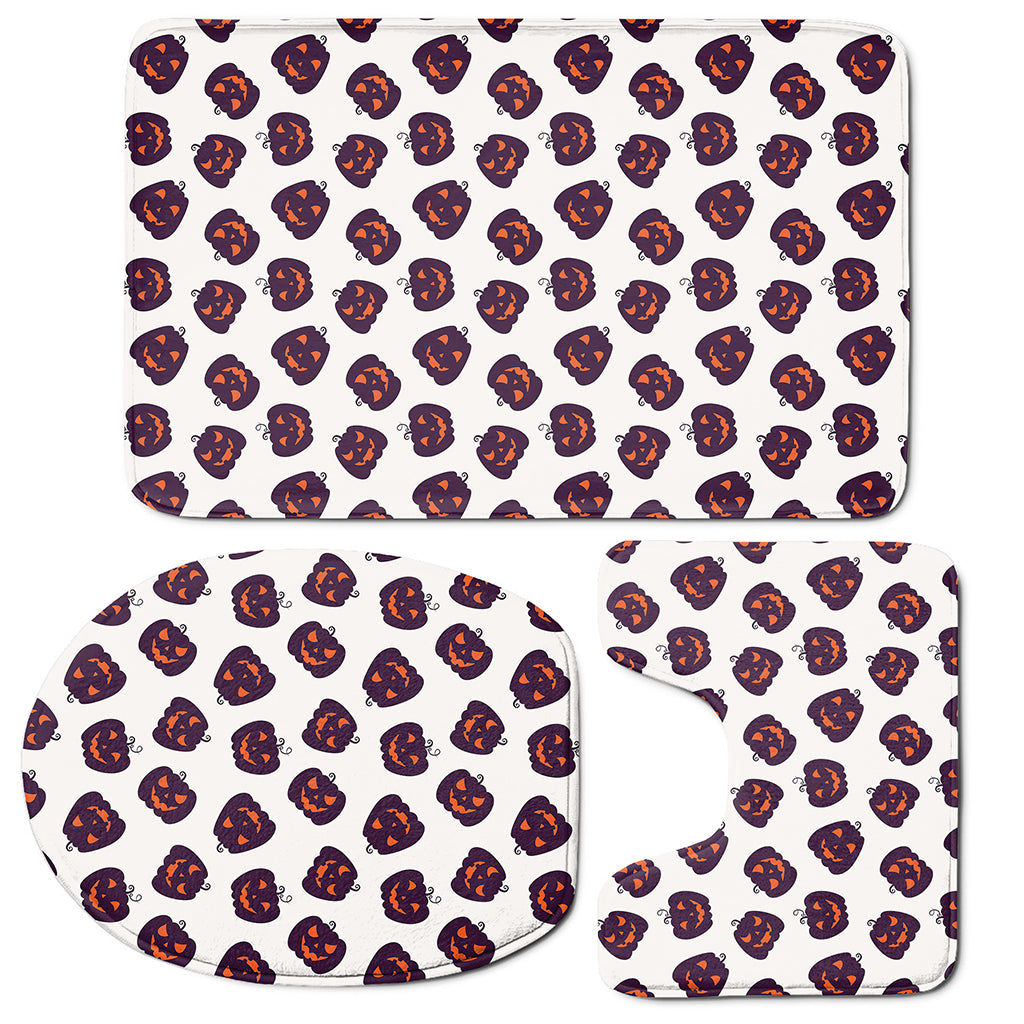 Purple Halloween Pumpkin Pattern Print 3 Piece Bath Mat Set