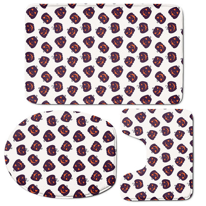 Purple Halloween Pumpkin Pattern Print 3 Piece Bath Mat Set
