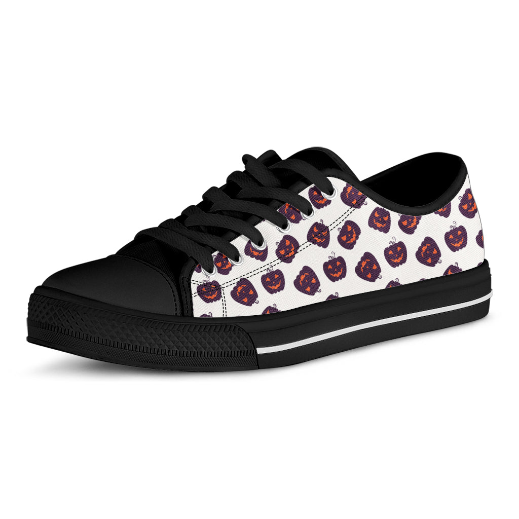 Purple Halloween Pumpkin Pattern Print Black Low Top Shoes