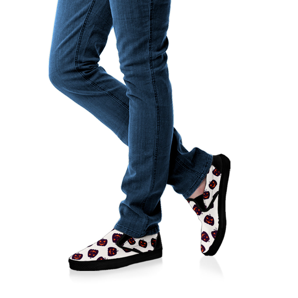 Purple Halloween Pumpkin Pattern Print Black Slip On Shoes