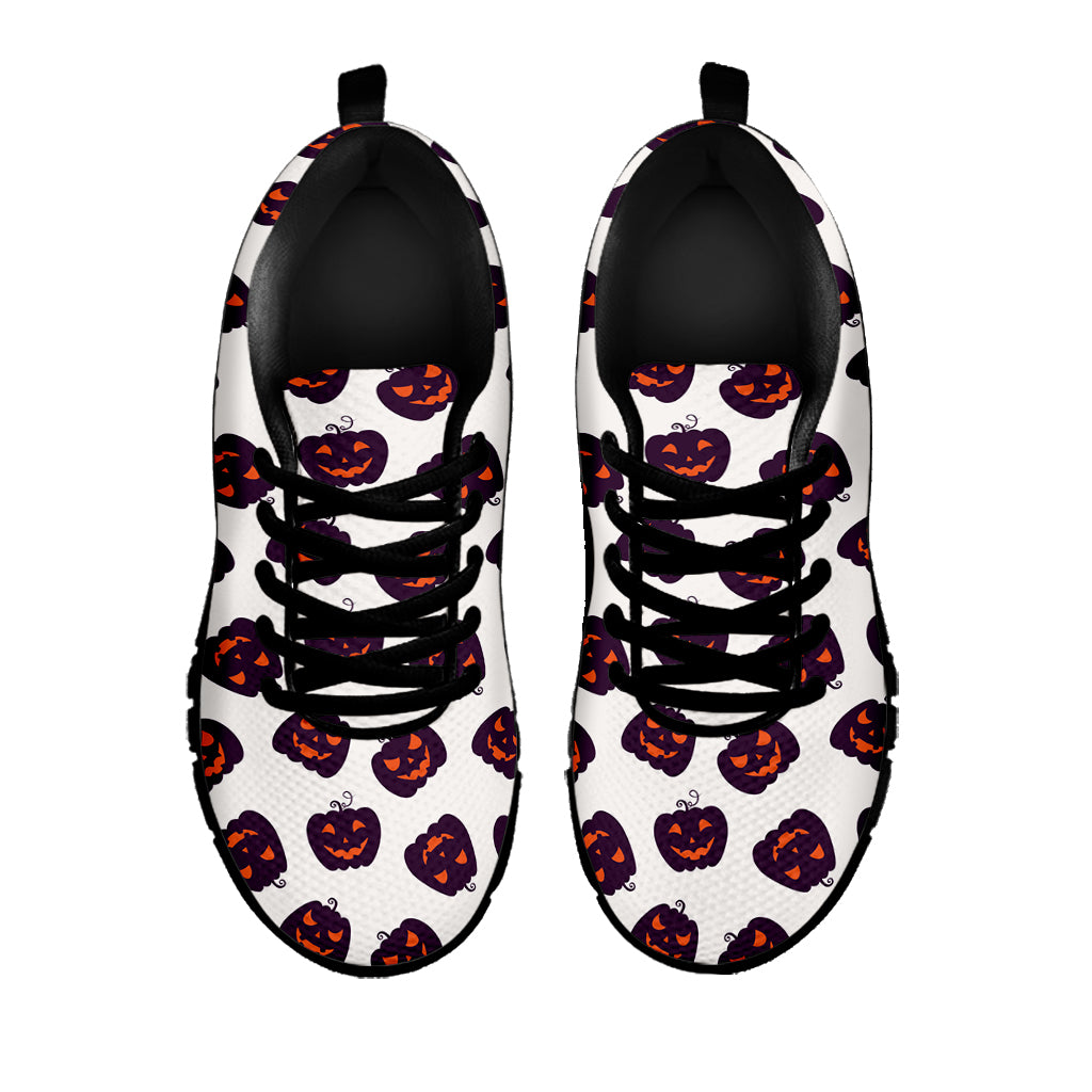 Purple Halloween Pumpkin Pattern Print Black Sneakers