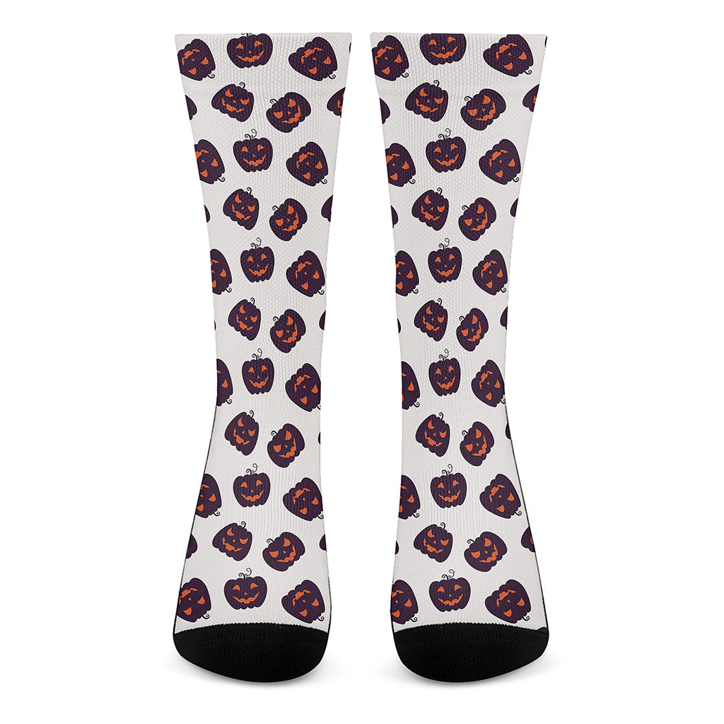 Purple Halloween Pumpkin Pattern Print Crew Socks