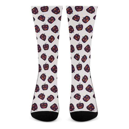 Purple Halloween Pumpkin Pattern Print Crew Socks