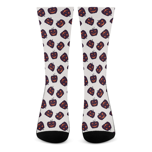Purple Halloween Pumpkin Pattern Print Crew Socks