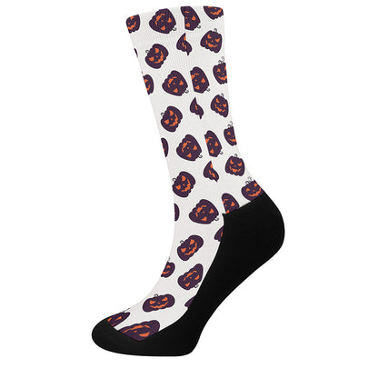 Purple Halloween Pumpkin Pattern Print Crew Socks