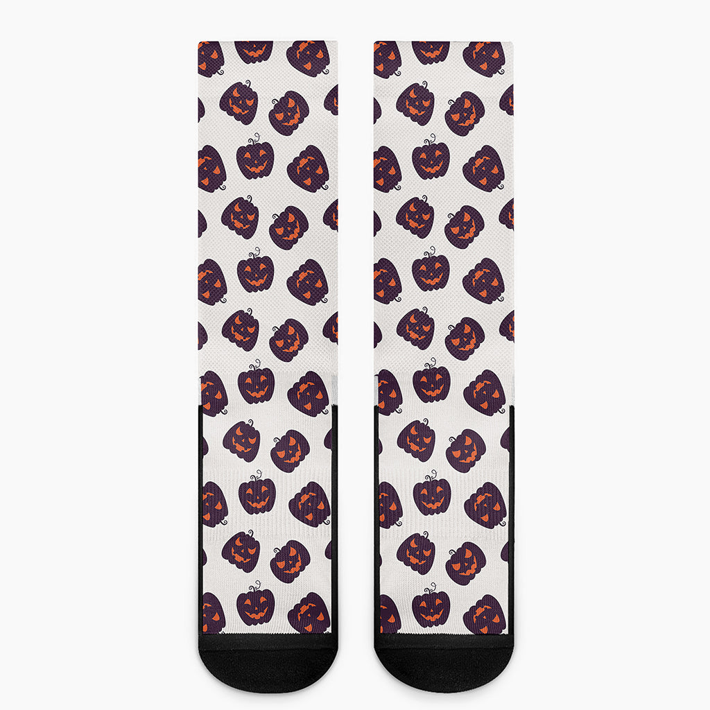 Purple Halloween Pumpkin Pattern Print Crew Socks