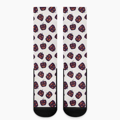 Purple Halloween Pumpkin Pattern Print Crew Socks