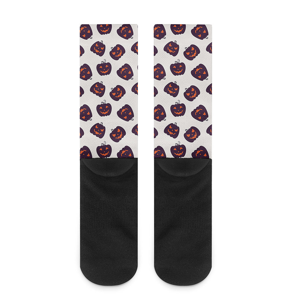Purple Halloween Pumpkin Pattern Print Crew Socks