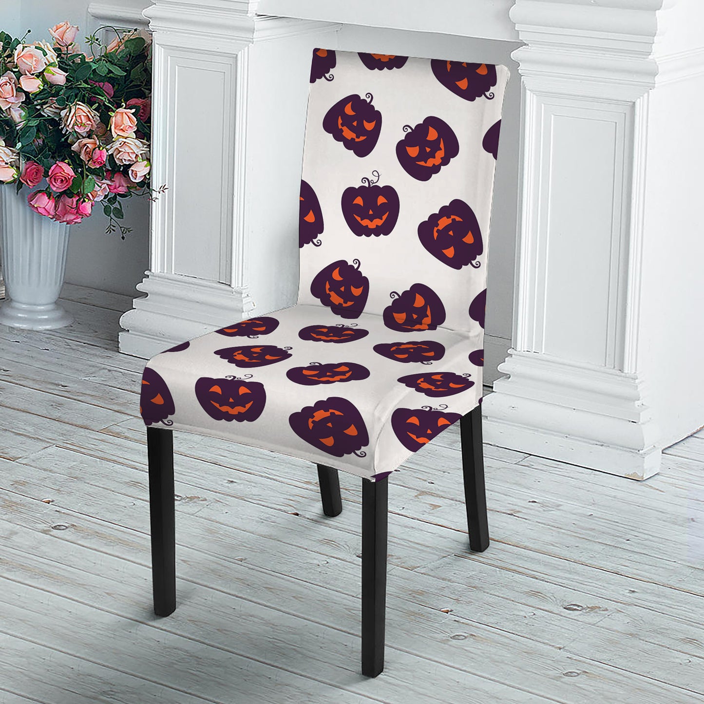 Purple Halloween Pumpkin Pattern Print Dining Chair Slipcover