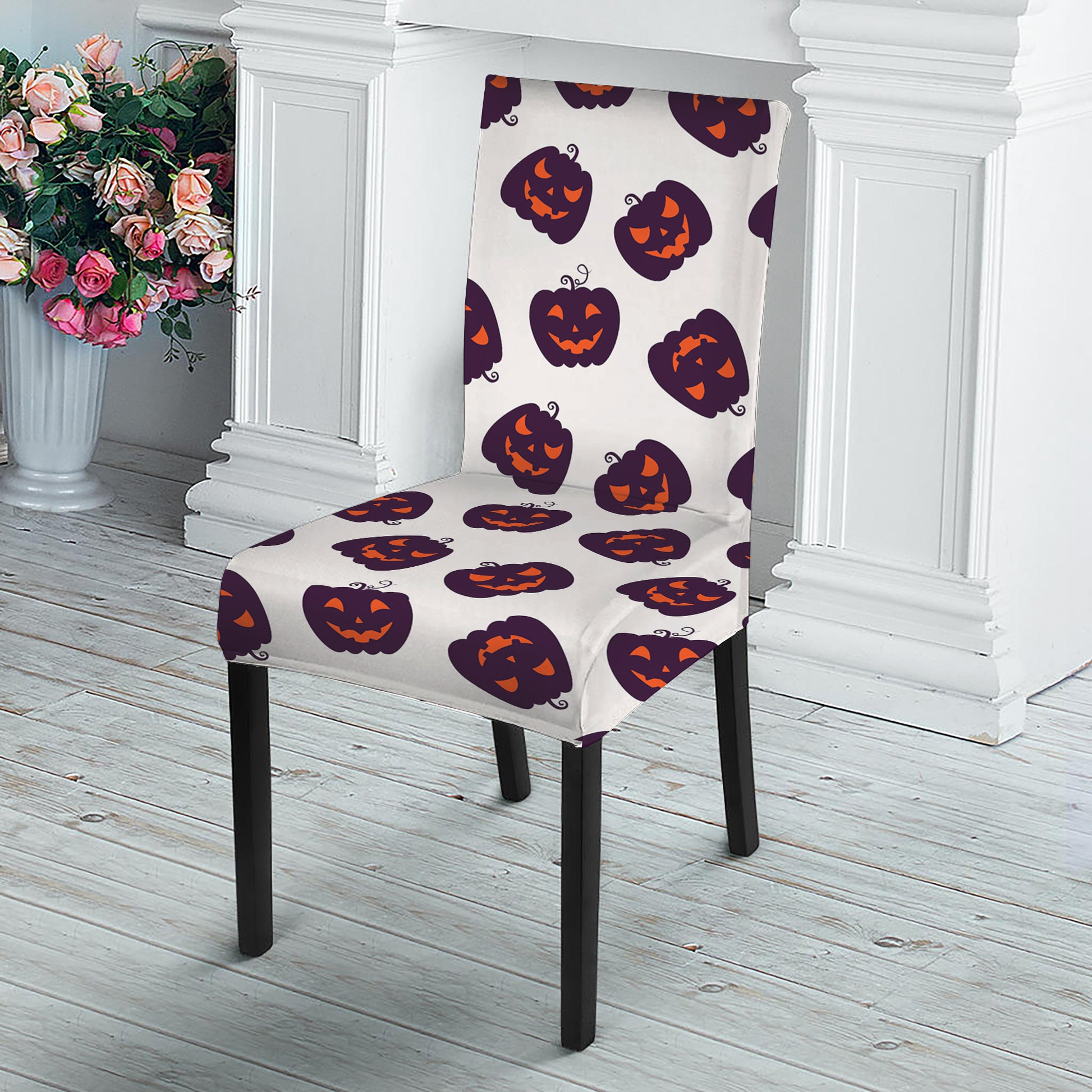 Purple Halloween Pumpkin Pattern Print Dining Chair Slipcover