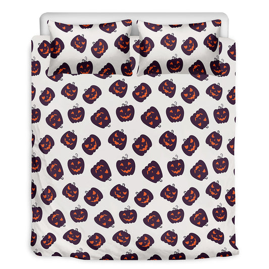 Purple Halloween Pumpkin Pattern Print Duvet Cover Bedding Set