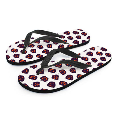 Purple Halloween Pumpkin Pattern Print Flip Flops