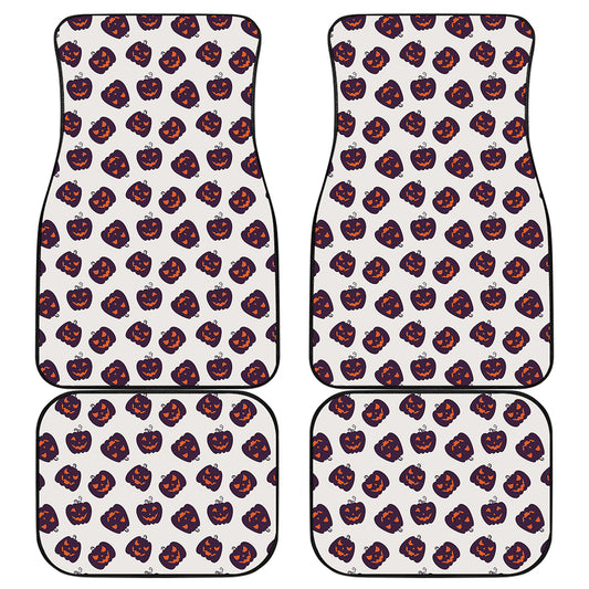 Purple Halloween Pumpkin Pattern Print Front and Back Car Floor Mats