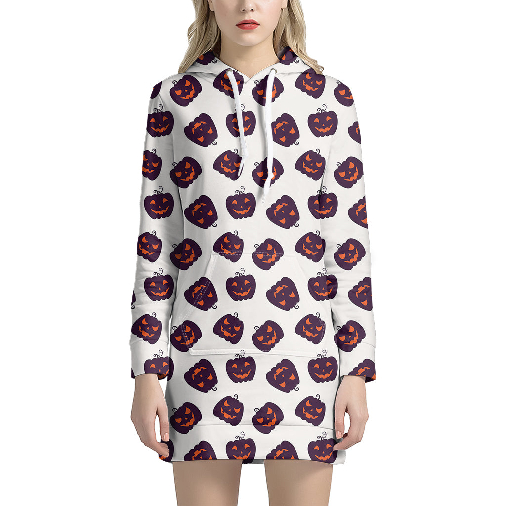 Purple Halloween Pumpkin Pattern Print Hoodie Dress