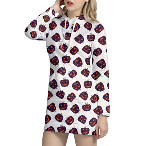 Purple Halloween Pumpkin Pattern Print Hoodie Dress