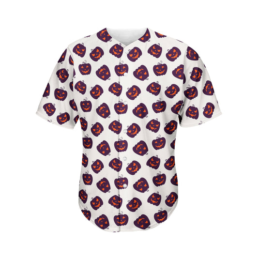Purple Halloween Pumpkin Pattern Print Men's Baseball Jersey