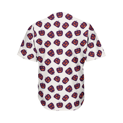 Purple Halloween Pumpkin Pattern Print Men's Baseball Jersey