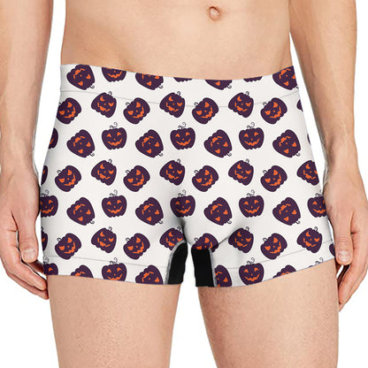 Purple Halloween Pumpkin Pattern Print Men's Boxer Briefs
