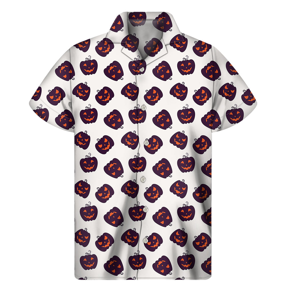 Purple Halloween Pumpkin Pattern Print Men's Short Sleeve Shirt