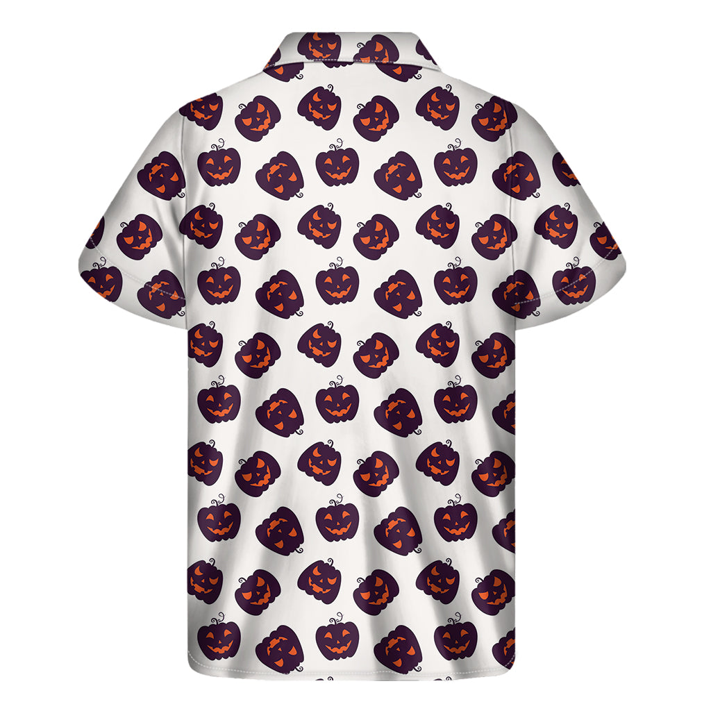 Purple Halloween Pumpkin Pattern Print Men's Short Sleeve Shirt