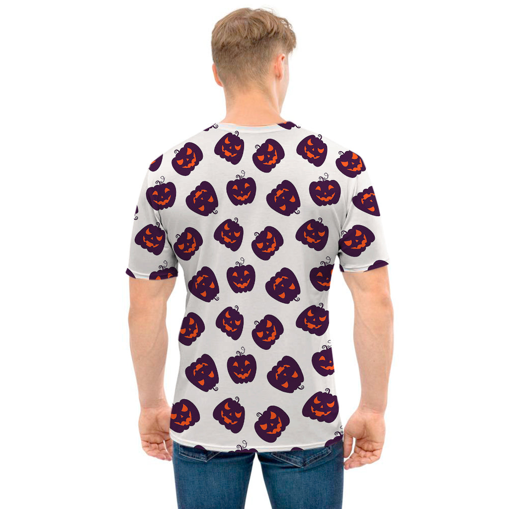 Purple Halloween Pumpkin Pattern Print Men's T-Shirt