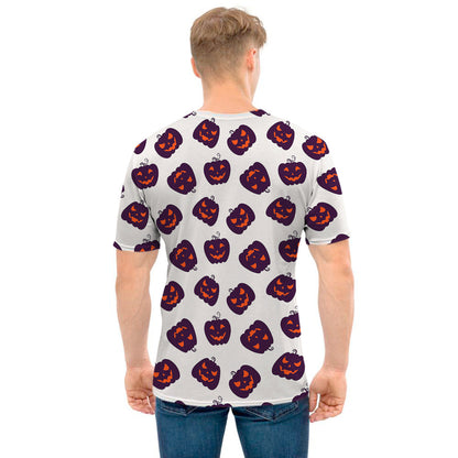 Purple Halloween Pumpkin Pattern Print Men's T-Shirt