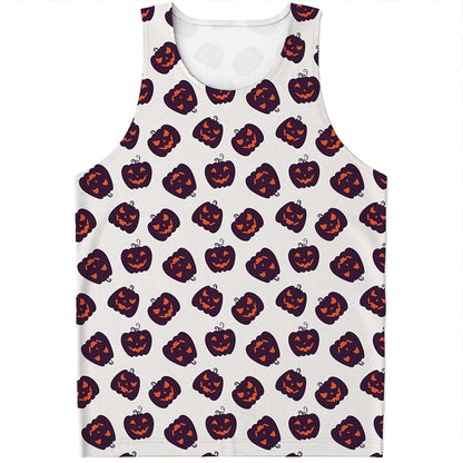 Purple Halloween Pumpkin Pattern Print Men's Tank Top