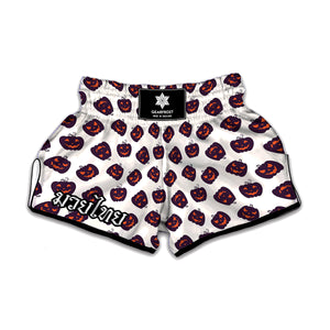 Purple Halloween Pumpkin Pattern Print Muay Thai Boxing Shorts