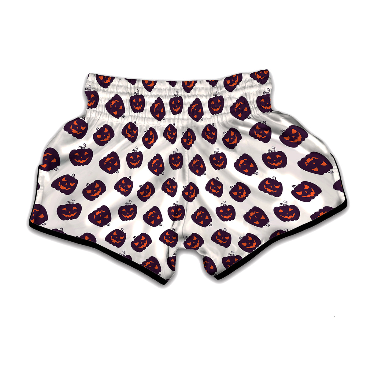 Purple Halloween Pumpkin Pattern Print Muay Thai Boxing Shorts