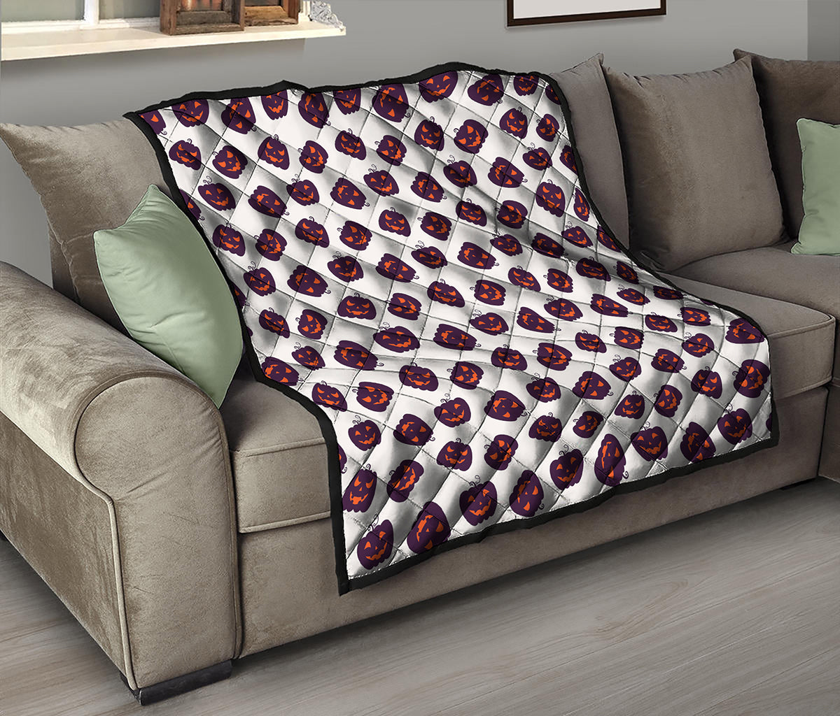Purple Halloween Pumpkin Pattern Print Quilt