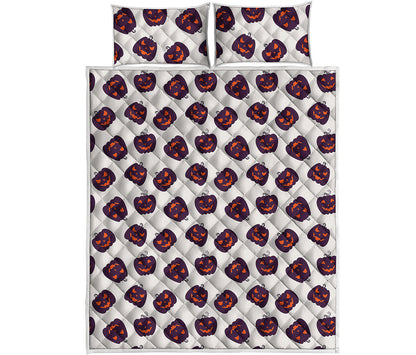 Purple Halloween Pumpkin Pattern Print Quilt Bed Set