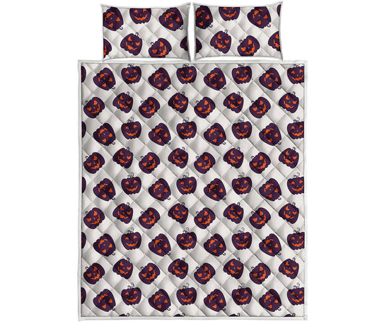 Purple Halloween Pumpkin Pattern Print Quilt Bed Set