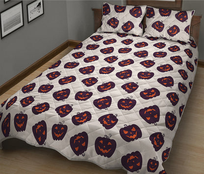 Purple Halloween Pumpkin Pattern Print Quilt Bed Set
