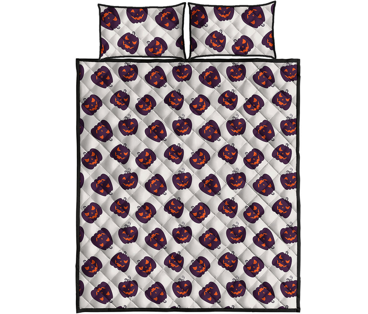Purple Halloween Pumpkin Pattern Print Quilt Bed Set