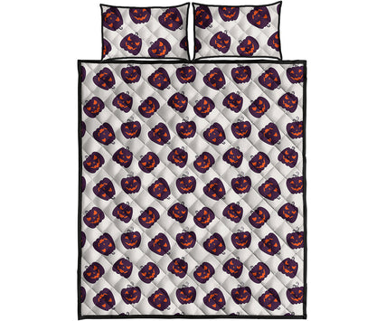 Purple Halloween Pumpkin Pattern Print Quilt Bed Set