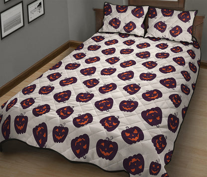 Purple Halloween Pumpkin Pattern Print Quilt Bed Set