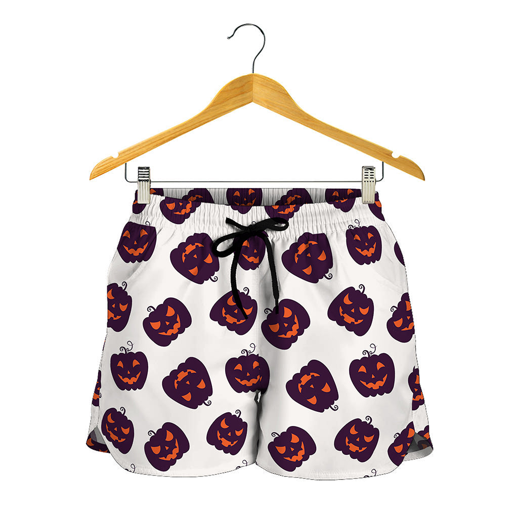 Purple Halloween Pumpkin Pattern Print Women's Shorts