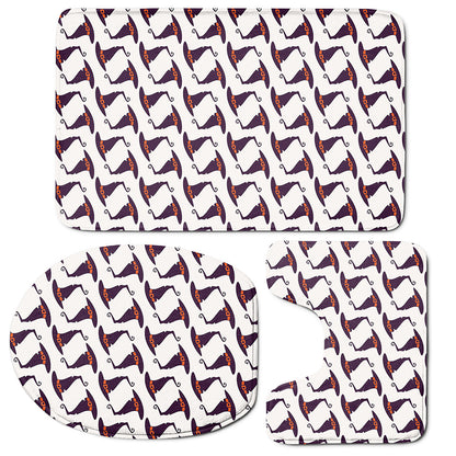 Purple Halloween Witch Hat Pattern Print 3 Piece Bath Mat Set