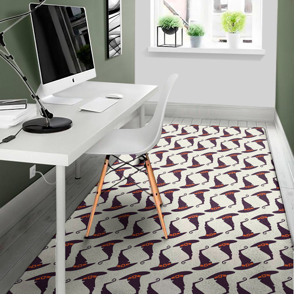 Purple Halloween Witch Hat Pattern Print Area Rug