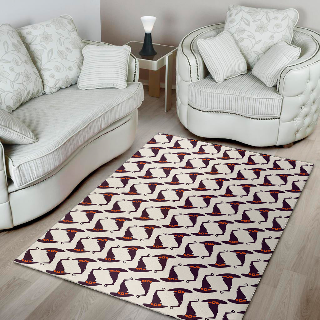 Purple Halloween Witch Hat Pattern Print Area Rug