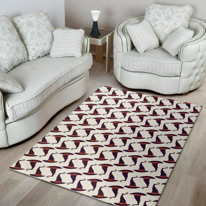 Purple Halloween Witch Hat Pattern Print Area Rug