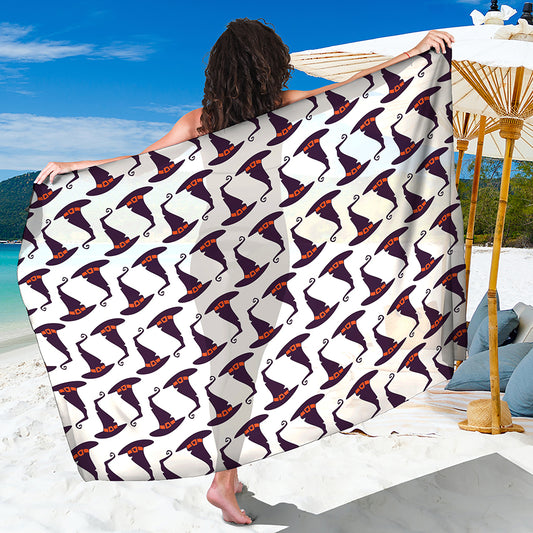 Purple Halloween Witch Hat Pattern Print Beach Sarong Wrap