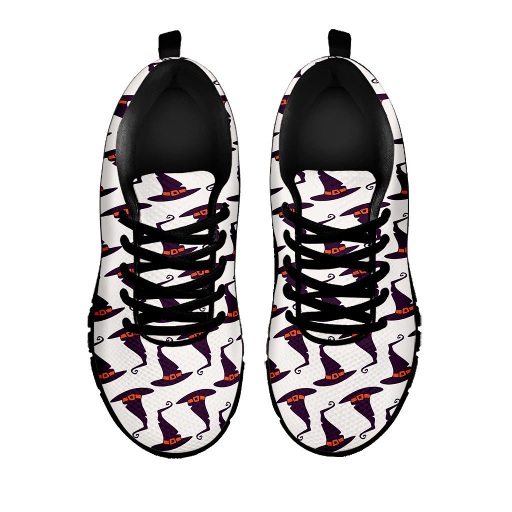 Purple Halloween Witch Hat Pattern Print Black Sneakers