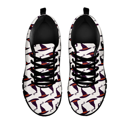 Purple Halloween Witch Hat Pattern Print Black Sneakers