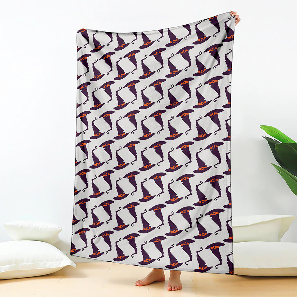 Purple Halloween Witch Hat Pattern Print Blanket