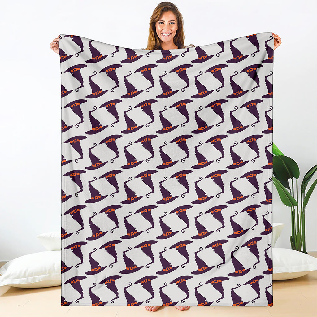Purple Halloween Witch Hat Pattern Print Blanket
