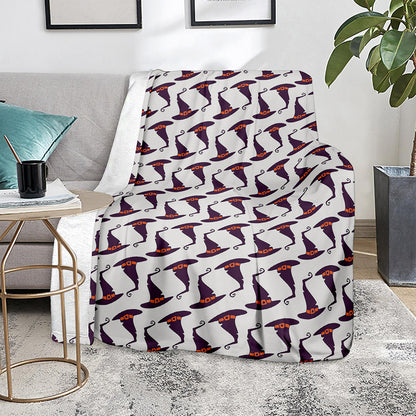 Purple Halloween Witch Hat Pattern Print Blanket