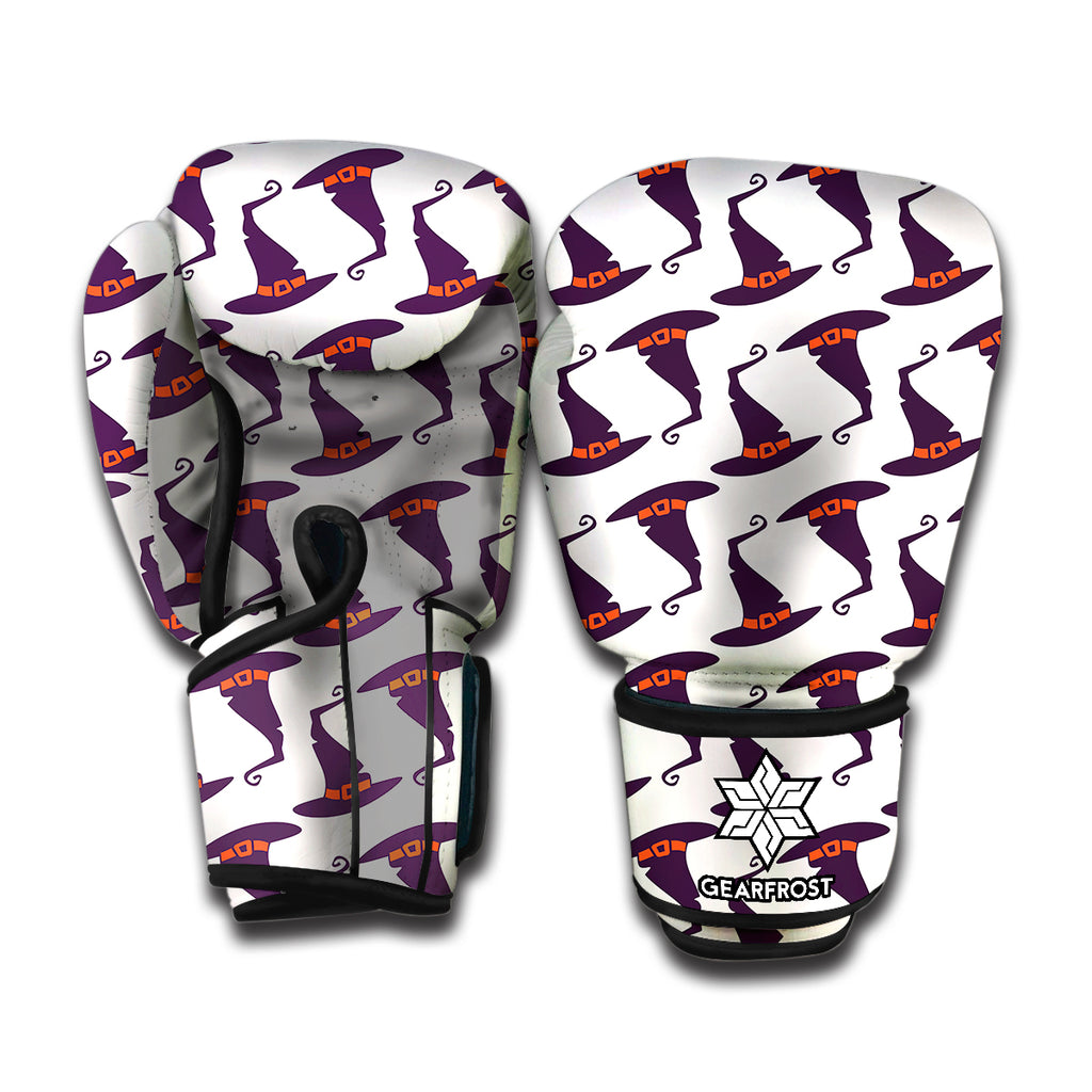 Purple Halloween Witch Hat Pattern Print Boxing Gloves